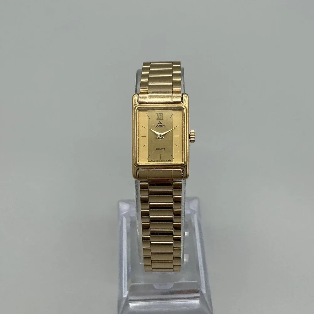 Vintage Lorus V810 Womens Watch 16mm Gold Dial Gold Tone Bracelet New Battery